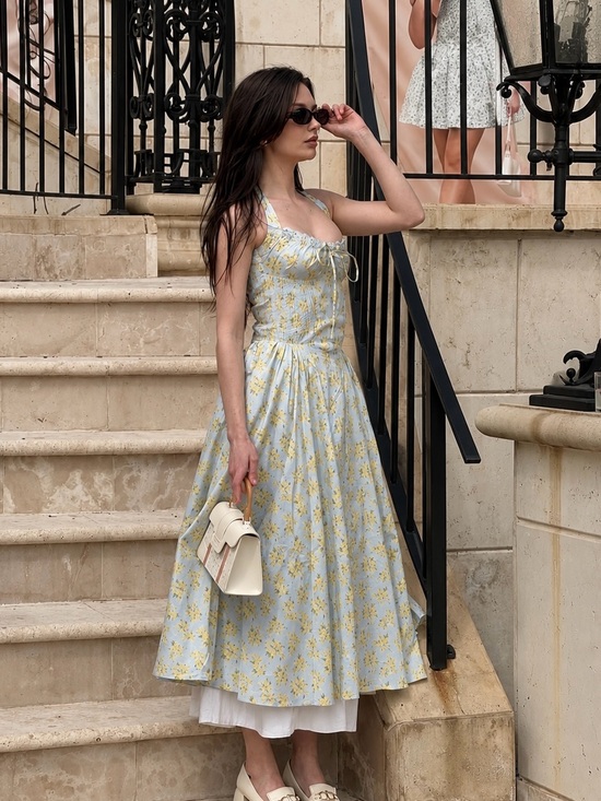 House of CB Dresses & Skirts - 🩷Firm Price🩷Adabella Soft Blue Vintage floral print cotton halter sundress